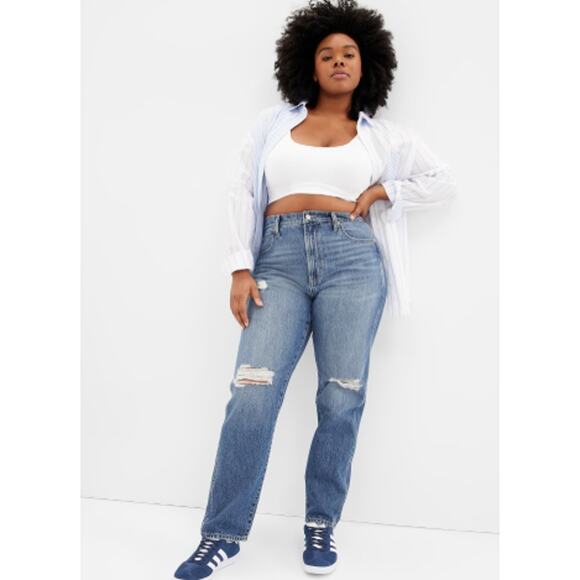 GAP Denim - GAP High Rise Distressed Mom Medium Wash Jeans Women Sz 6 28R
